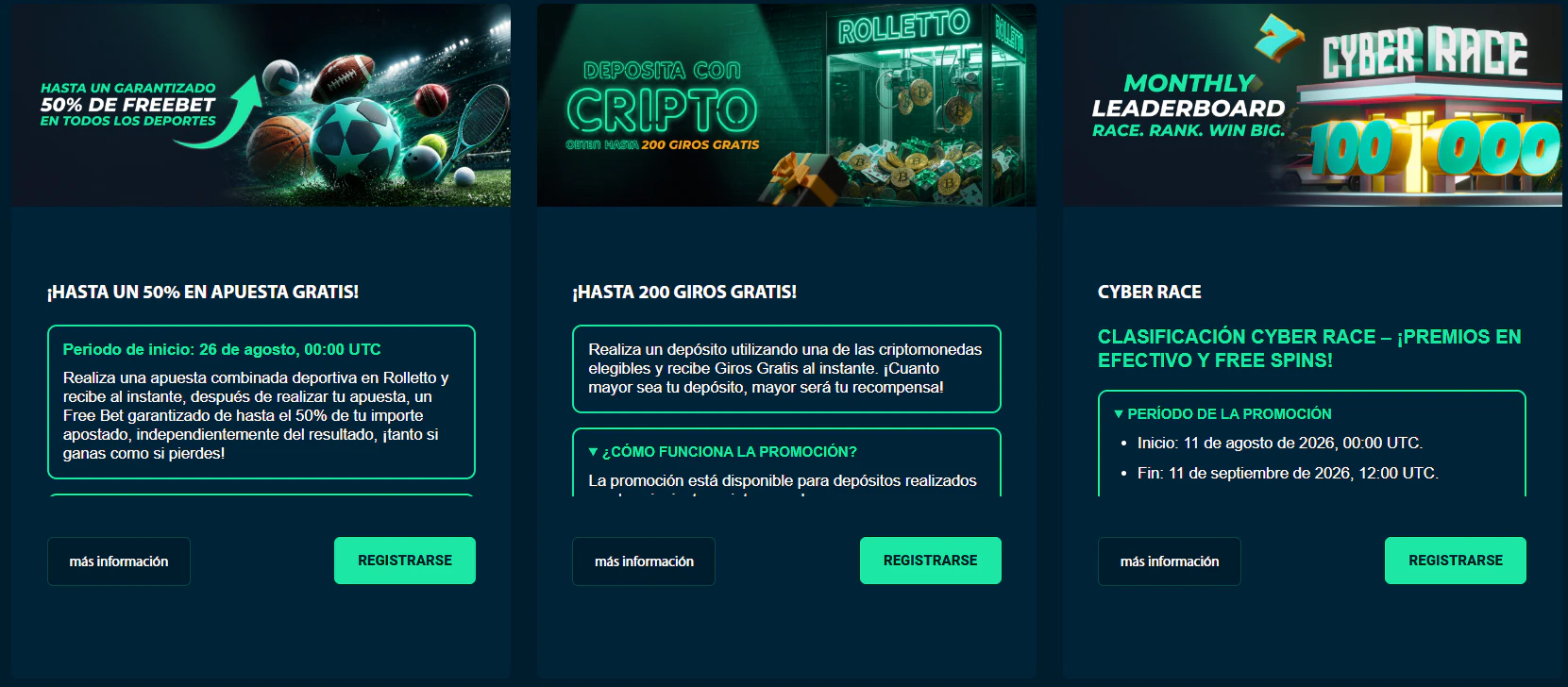 Rolletto Casino bonos de bienvenida para casino y deportes